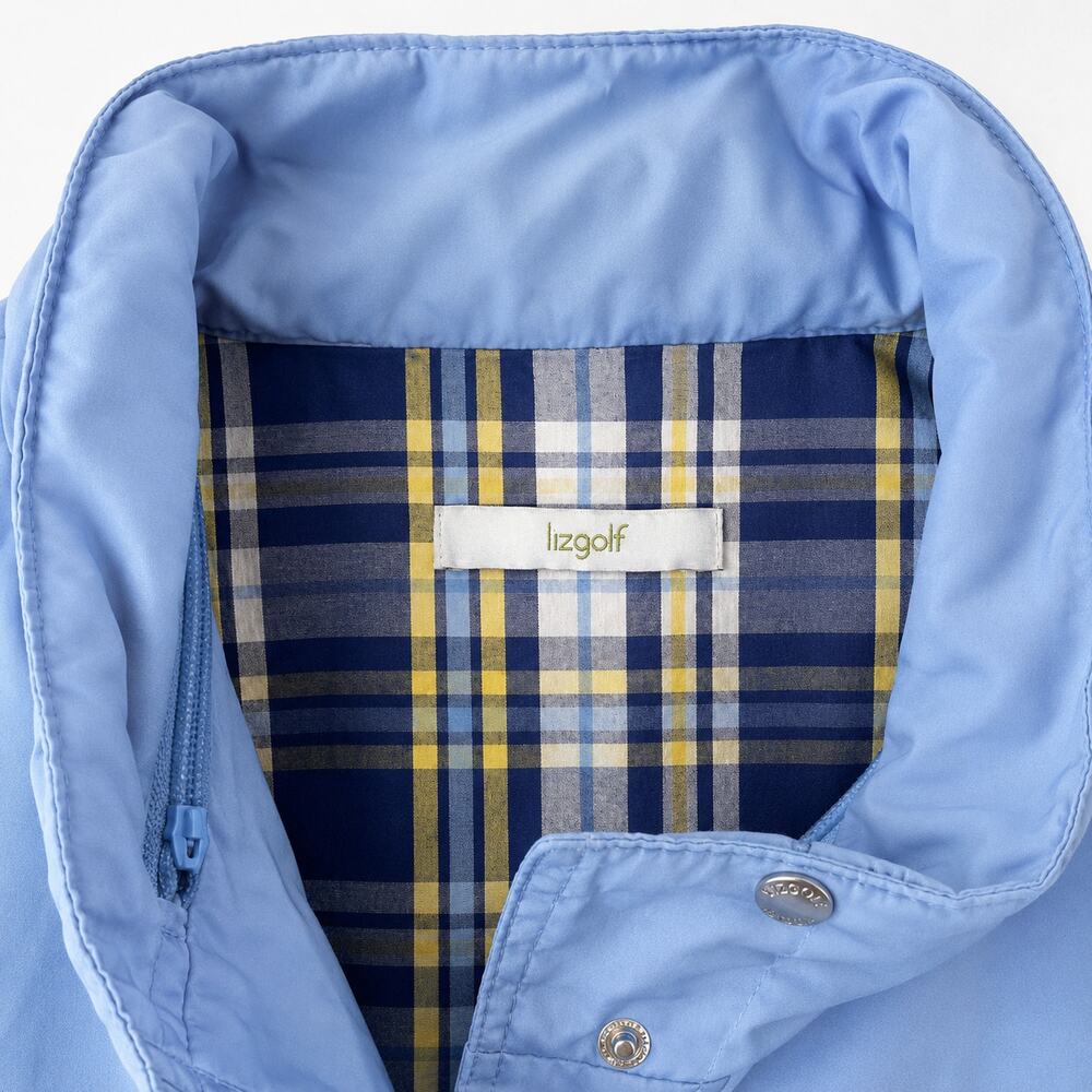 Liz Golf Vest XL Periwinkle Blue Hidden Hood Plaid Lined Snap Zip Golf Vest - Picture 5 of 9